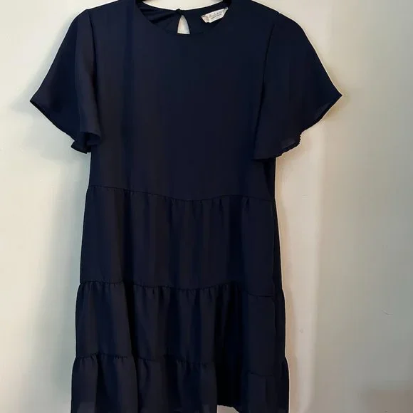 navy blue babydoll dress V-Neck Tiered Babydoll Dress L / MOCHA main image 1